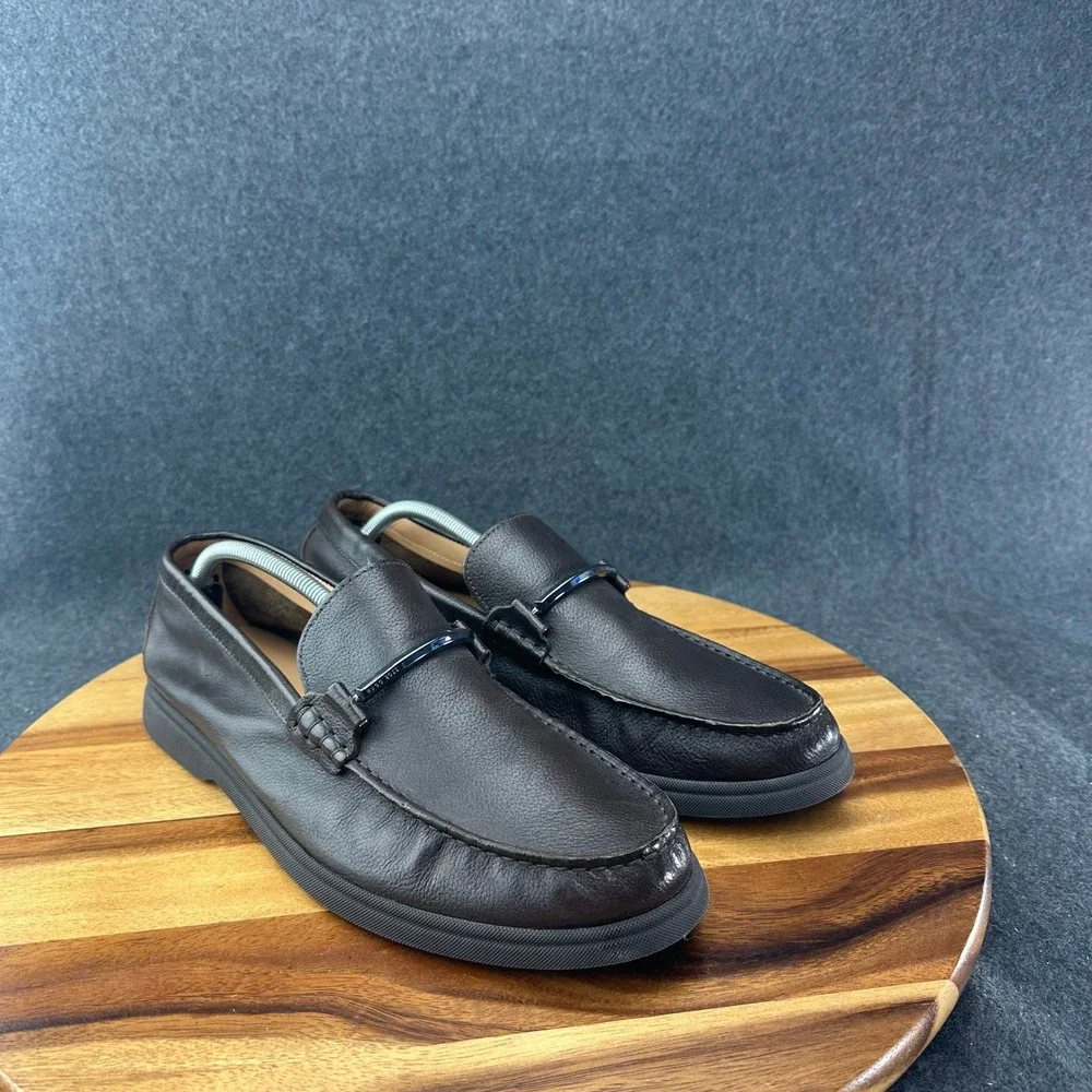 Hugo Boss Brown Leather Sienne Bit Dress Mens Loafers Buckle Formal Casual Sz 13